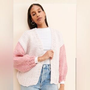 Elegant Pink and White Knit Cardigan